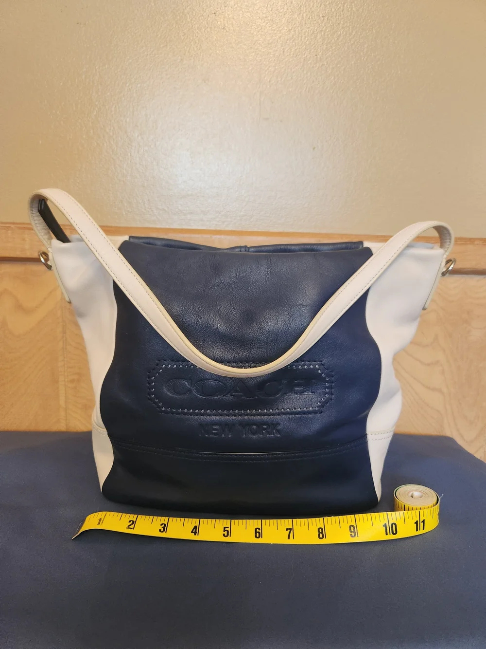 Coach Navy and White Leather Hobo Shoulder Bag